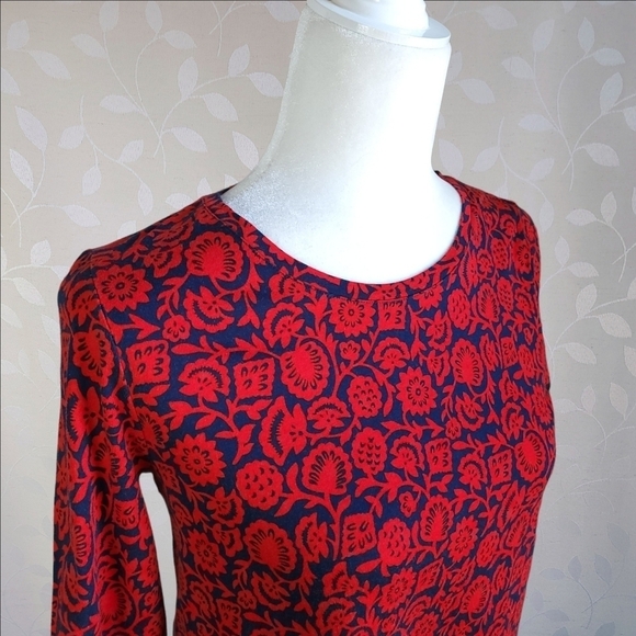 Boden Retro Folk Art Floral Print Long Sleeve Cotton Blend Top US 6 Red Blue - Picture 4 of 14